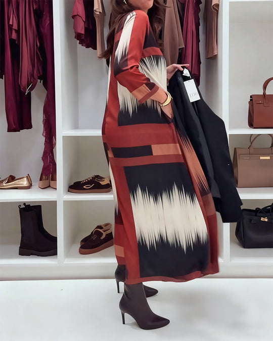 Robe Tendance Imprimée À Col Rond Et Manches Longues