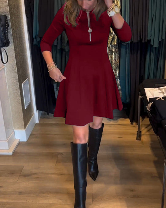 Robe élégante à fermeture éclair de couleur unie