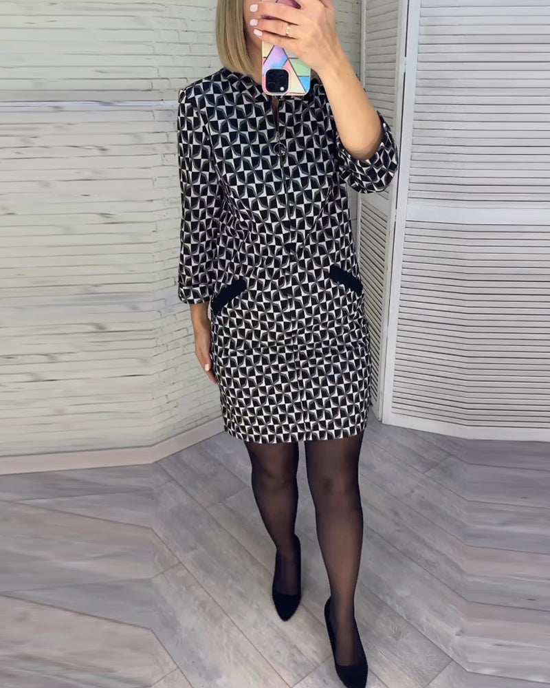 Robe à imprimé losange et manches longues