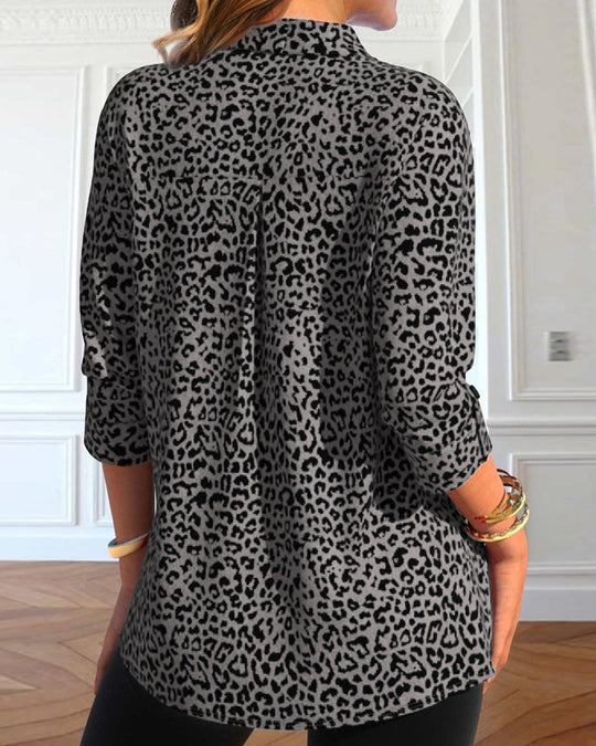 Chemise décontractée à revers imprimé léopard