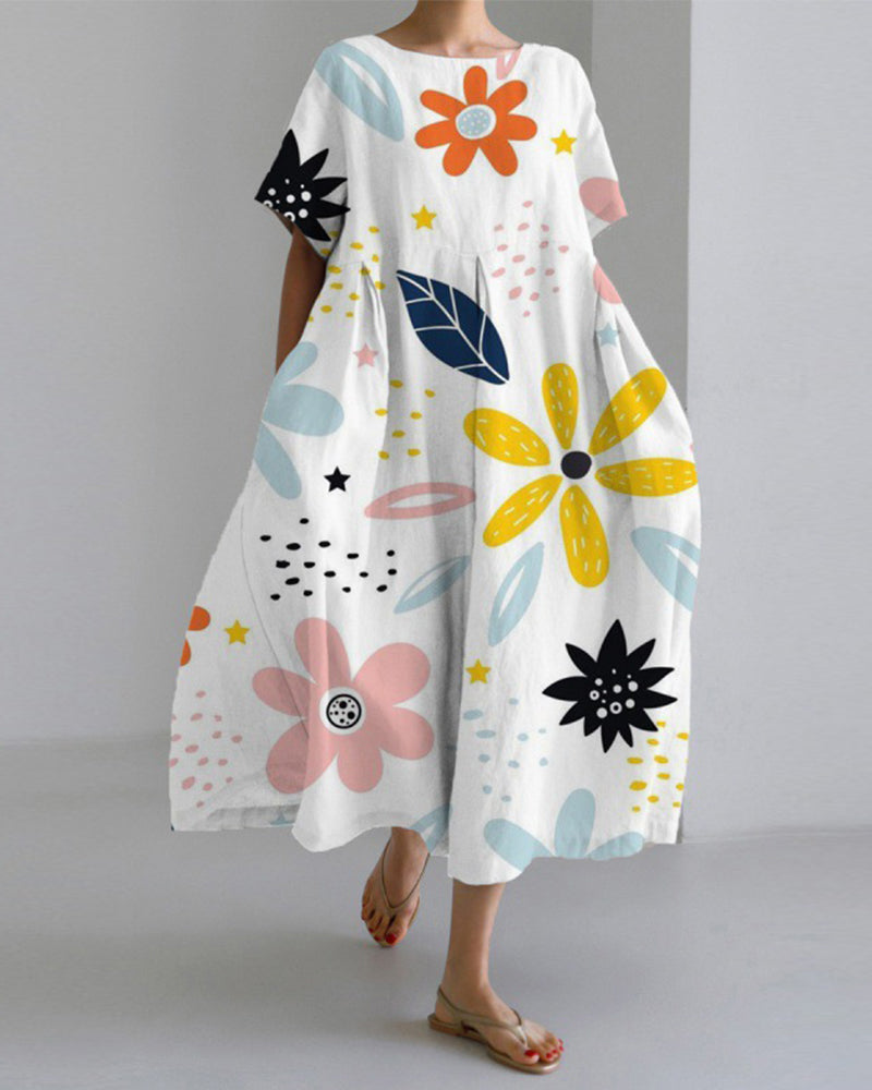 Robe ample imprimée à manches courtes
