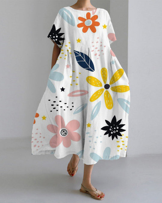 Robe ample imprimée à manches courtes