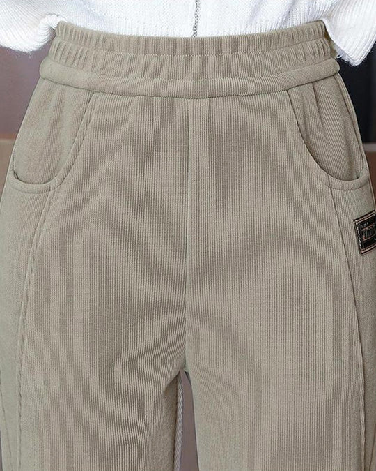 Pantalon Taille Haute Chaud avec Doublure en Laine