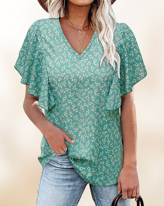 Chemise plissée à manches courtes et col V