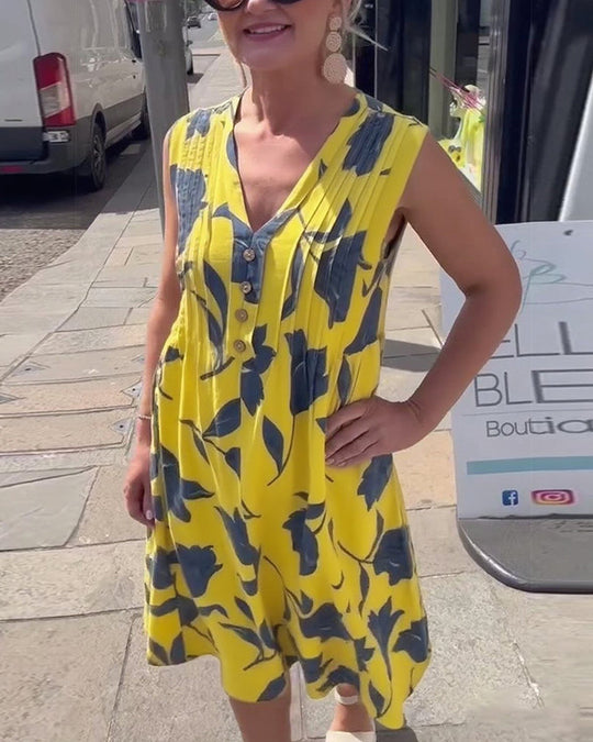 Robe Décolleté En V Sans Manches Imprimée
