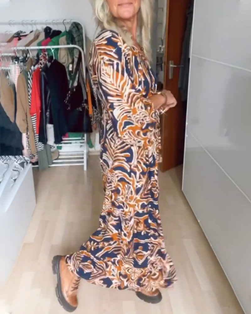 Robe longue imprimée à col en V