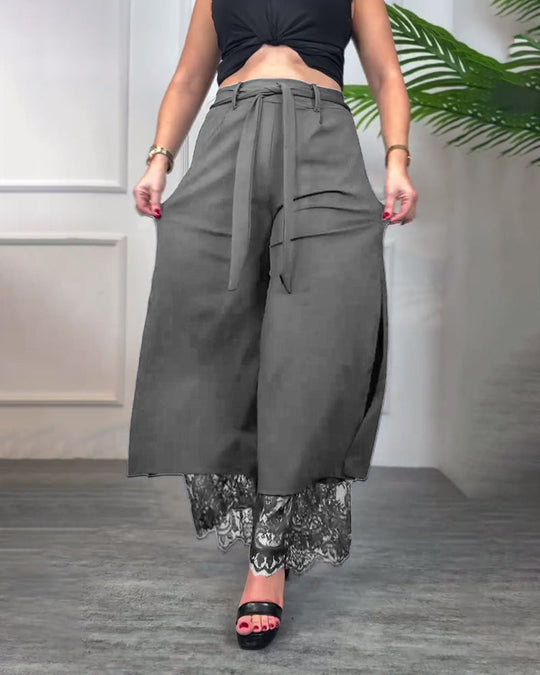 Pantalon À Fente Avec Bordure En Dentelle