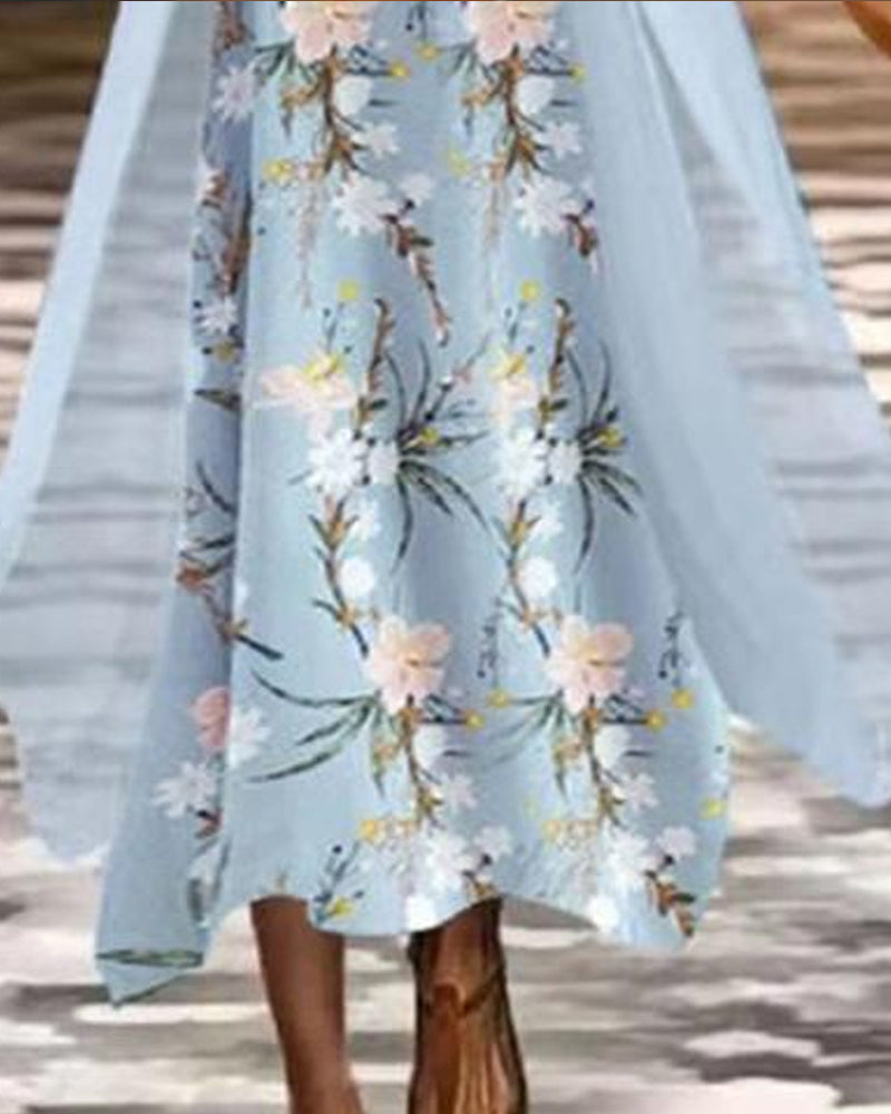Robe ample manches 3/4 à imprimé fleuri