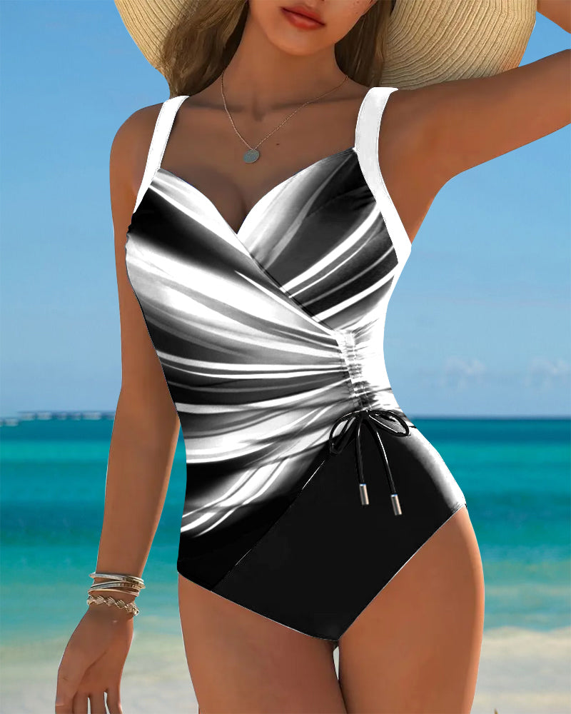Maillot de Bain Monopièce Cordelette de Couleur Contrastée