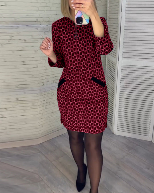 Robe à imprimé losange et manches longues