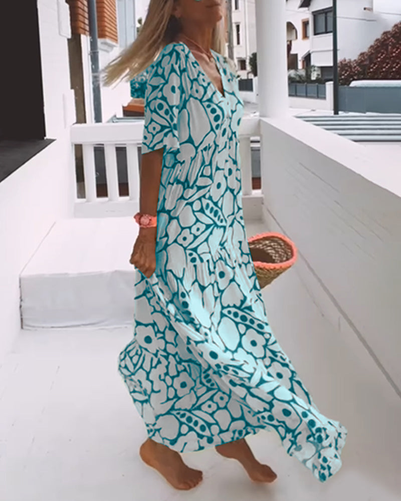 Robe ample imprimée à col en V