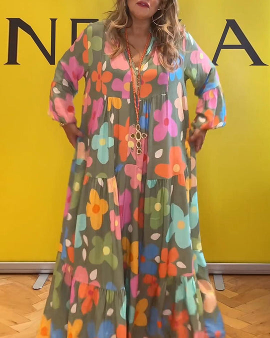 Robe décontractée à manches cloche et imprimé floral coloré