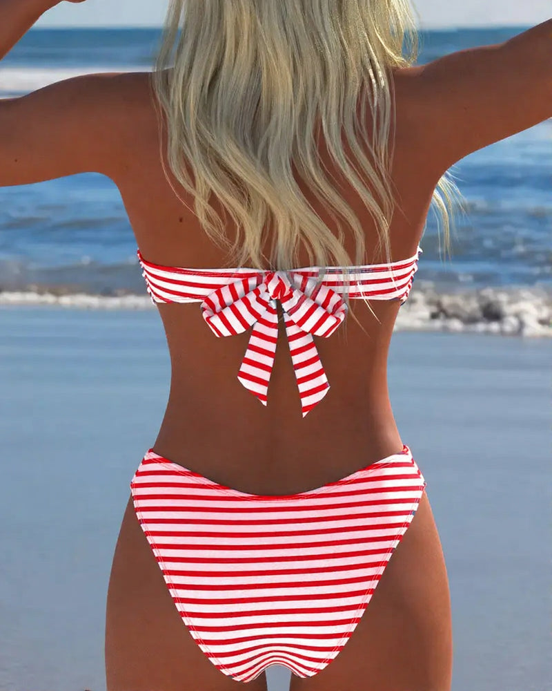 Maillot De Bain Haute Taille Rayé Triangle Deux Pièces