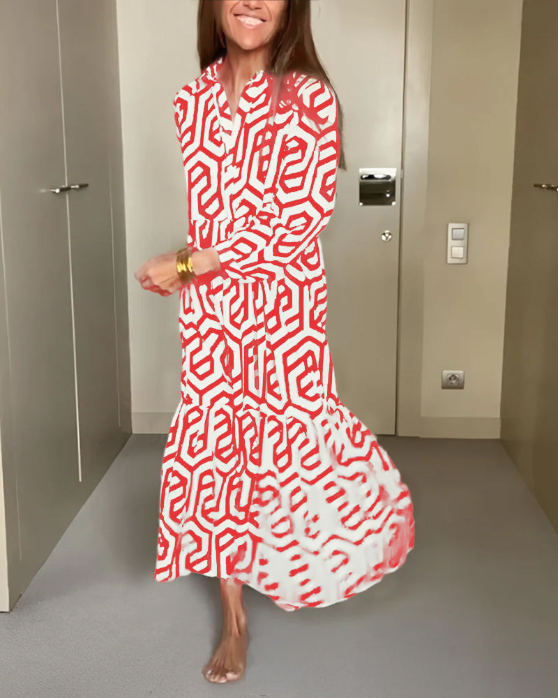 Robe à manches à neuf points à imprimé géométrique