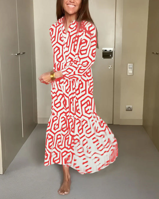 Robe à manches à neuf points à imprimé géométrique