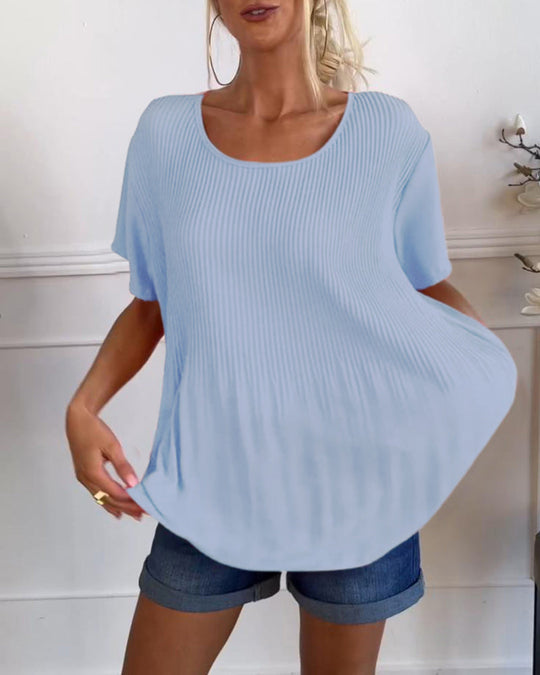 Blouse plissée col rond uni