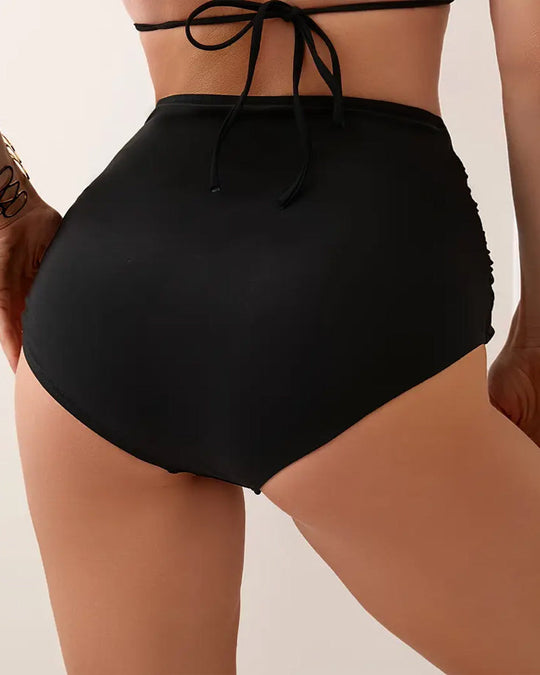 Bas De Maillot Plissé Uni Taille Haute