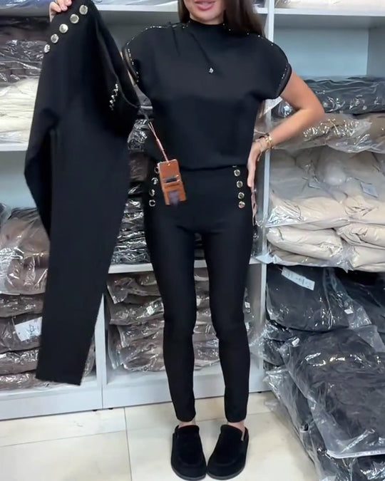 Pantalon Élégant À Boutonnage Et Stretch