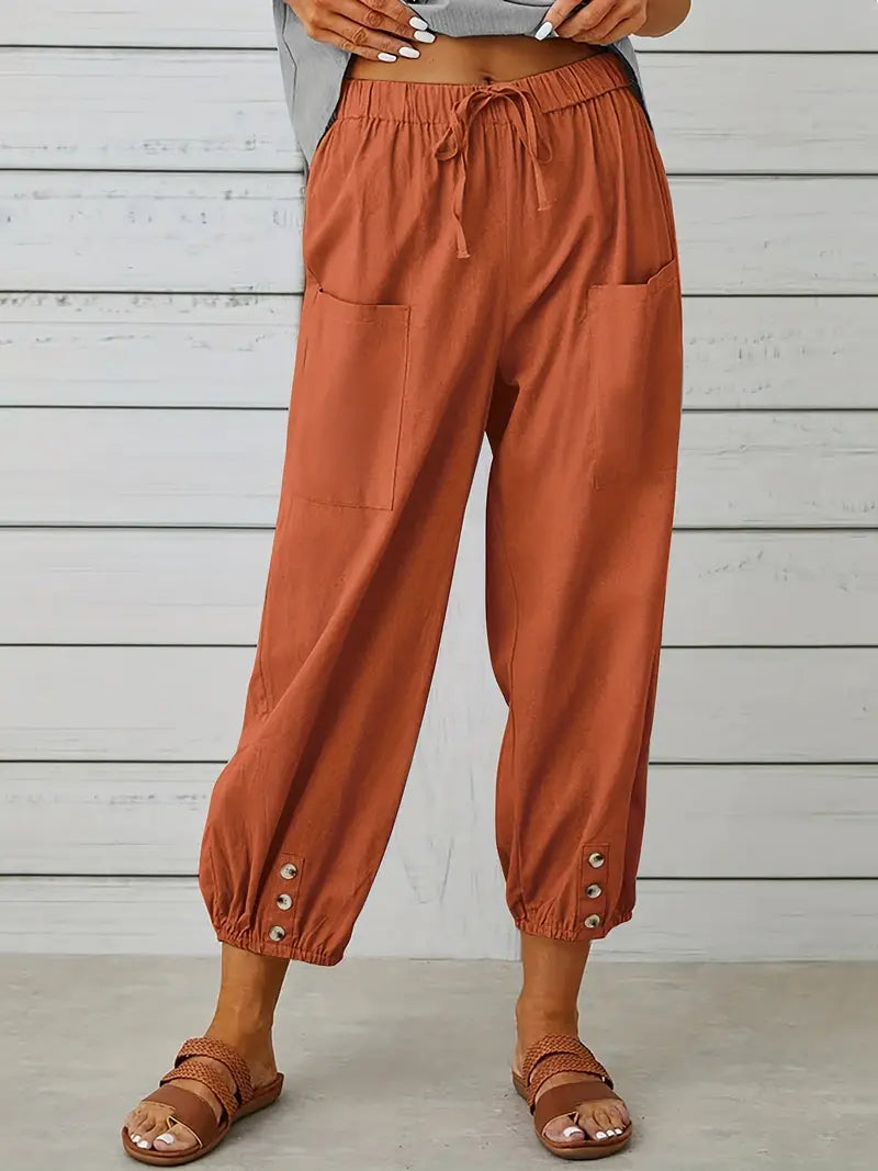Luciane | Pantalon à cordon et boutons pour femme