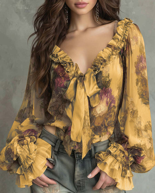 Blouse Imprimé Lotus Élégant