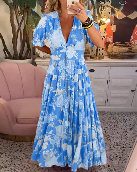 Robe à poche col V imprimé fleuri