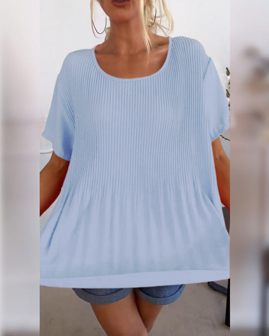Blouse plissée col rond uni