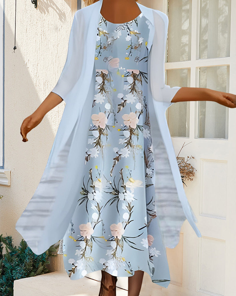 Robe ample manches 3/4 à imprimé fleuri