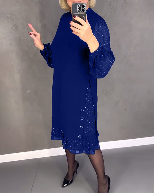 Robe élégante à pois et manches longues
