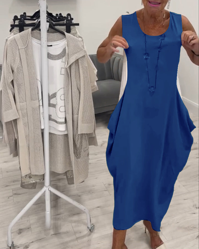 Robe patchwork de poche sans manches à la mode