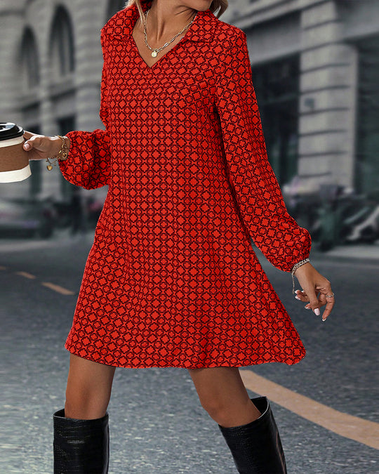Robe imprimée à manches longues avec revers