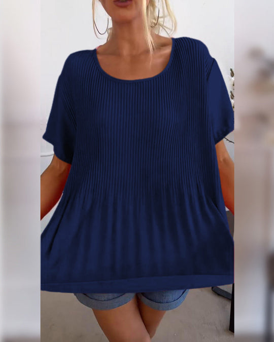 Blouse plissée col rond uni