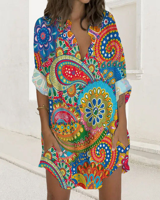 Robe boutonnée à manches longues et poche