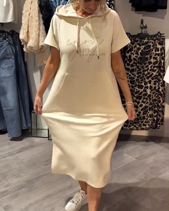 Robe À Capuche Décontractée Cordon