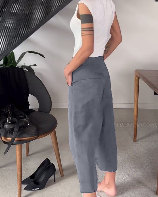 Pantalon décontracté asymétrique de couleur unie simple