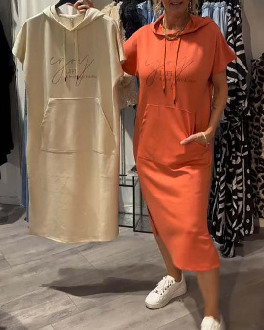 Robe À Capuche Décontractée Cordon
