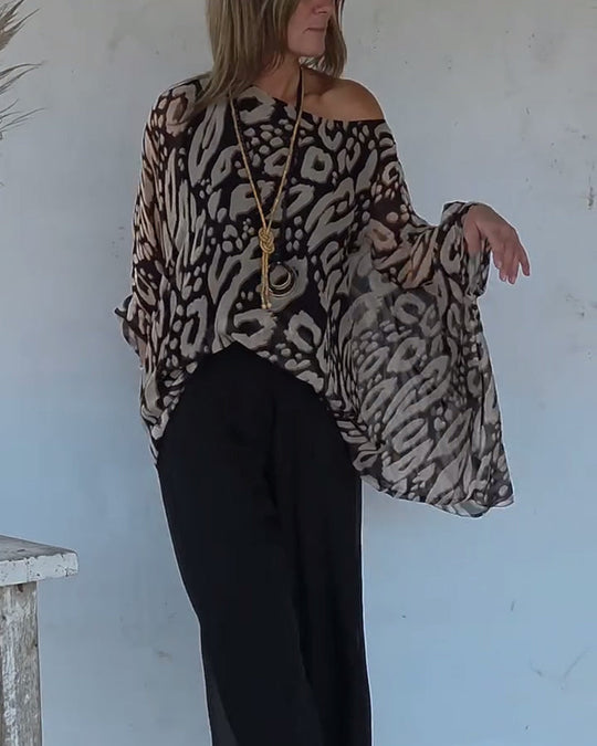 Blouse À Manches Longues Avec Imprimé Chauve-Souris Irrégulier
