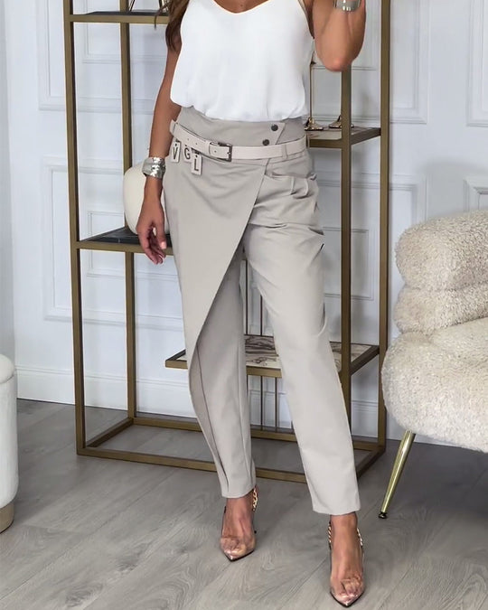 Pantalon patchwork irrégulier à poches de couleur unie à la mode