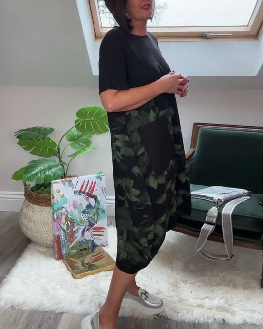 Robe patchwork décontractée à imprimé floral et col rond