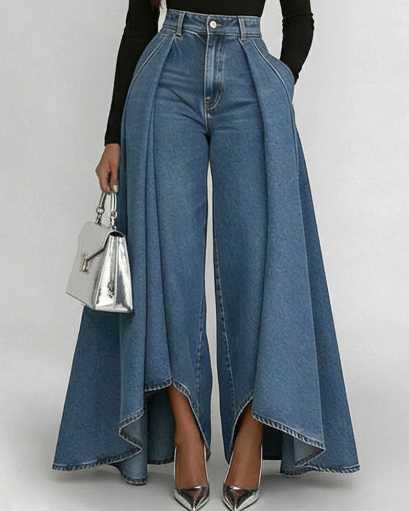 Pantalon Élégant Jambe Large