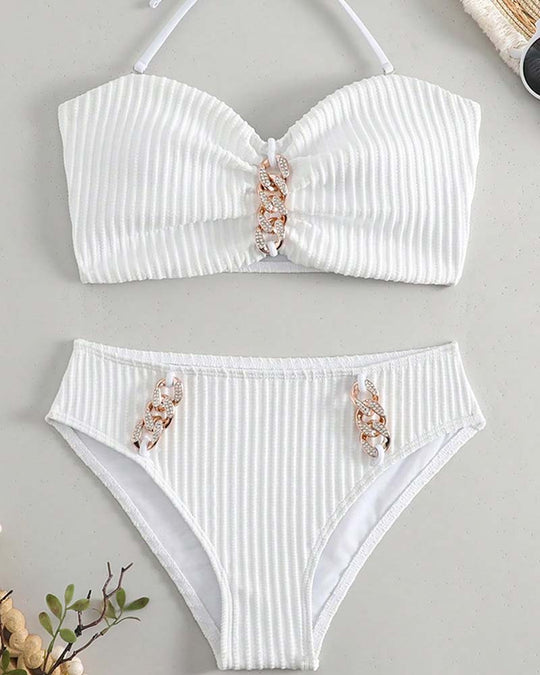 Maillot De Bain Halter Uni Rayé