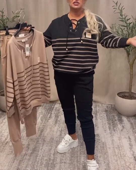 Ensemble Deux Pièces Décontracté Pantalon De Sport Rayé À La Cheville