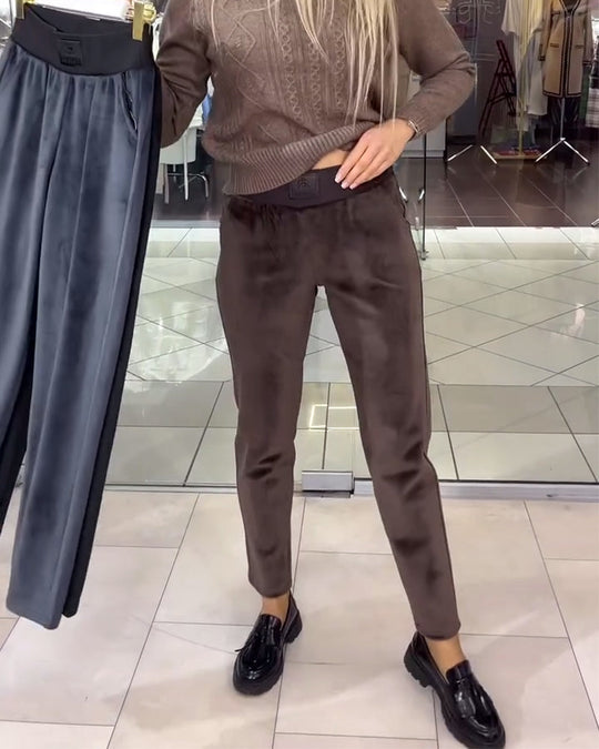 Pantalon simple de couleur unie, chaud et confortable