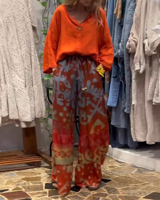 Pantalon ample ample à poches imprimées
