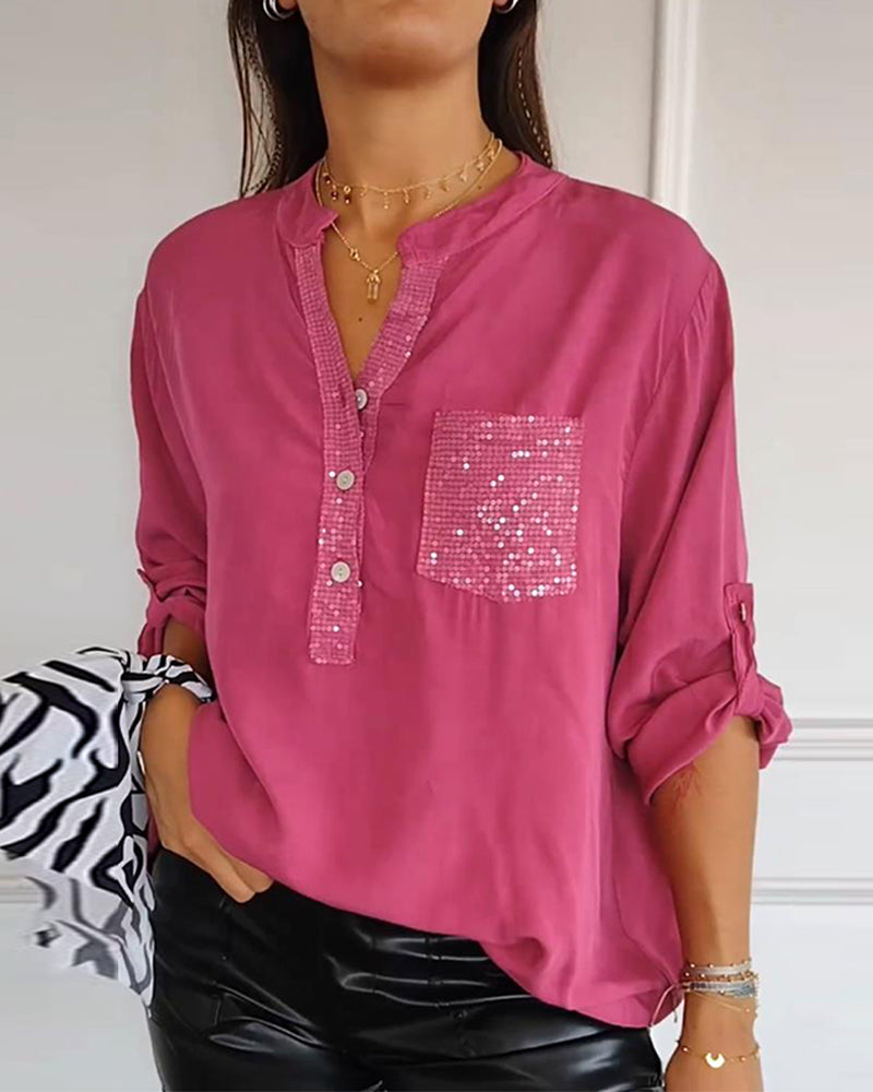 Haut décontracté ample patchwork de sequins