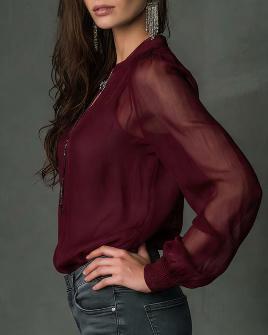 Blouse Demi-zippé Maille Manches-longues