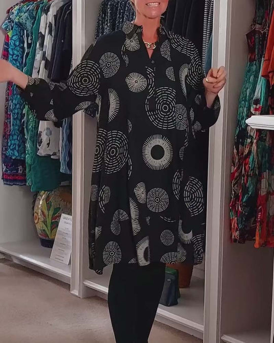 Robe décontractée à revers à imprimé géométrique
