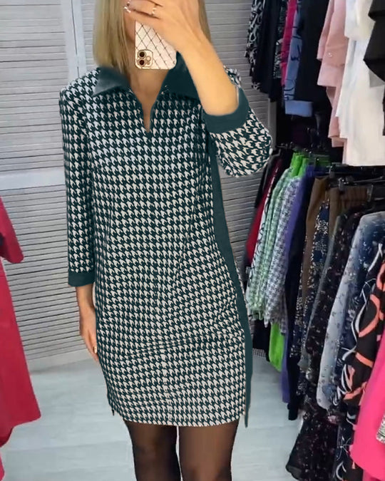 Robe à revers avec poche et carreaux