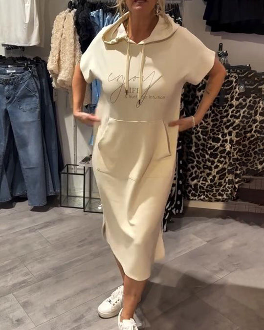 Robe À Capuche Décontractée Cordon