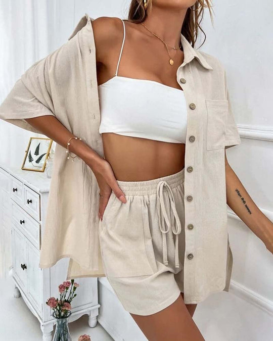 Ensemble chemise et short décontracté de couleur unie