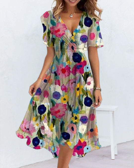 Robe imprimée colorée col V